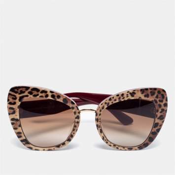 Pre Owned Dolce & Gabbana Brown Leopard Print DG4319-F Cat Eye Sunglasses