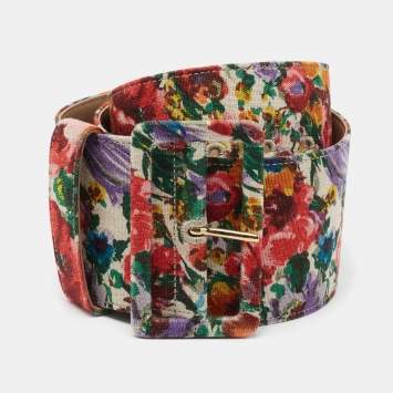 مملوكة مسبقًا Dolce & Gabbana Multicolor Floral Print Canvas Waist Wide Buckle Belt 80CM