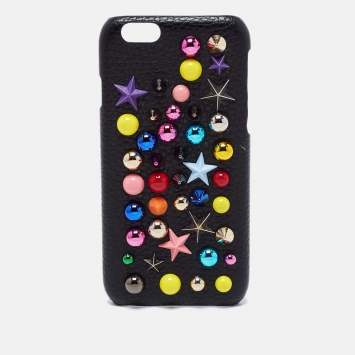 Pre Owned Dolce & Gabbana Black Leather Embellished iPhone 6 Cover