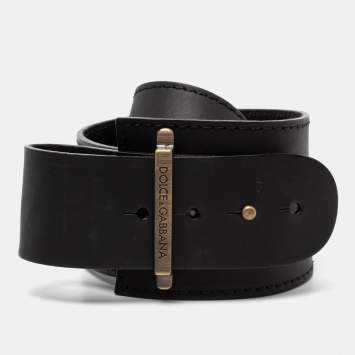 Pre Owned Dolce & Gabbana Black Leather D Ring Waist Belt 90CM
