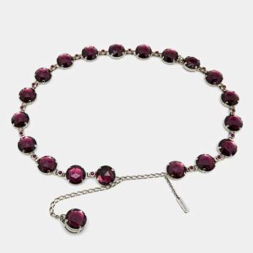 Pre Owned Dolce & Gabbana Purple Crystal Embellished Silver Tone Belt