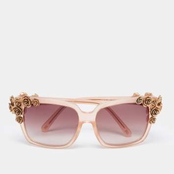 Pre Owned Dolce & Gabbana Pale Pink/Brown Gradient DG4179 Floral Square Sunglasses