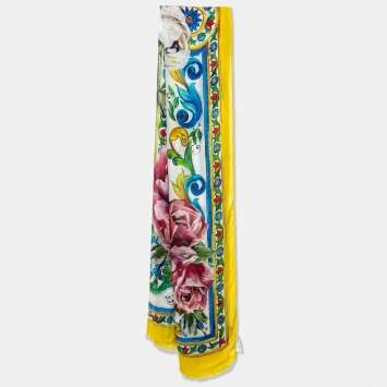 Pre Owned Dolce & Gabbana Multicolor Sicily Majolica Rose Cashmere Blend Wrap Scarf 