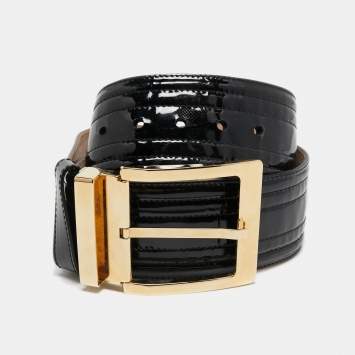 Pre Owned Dolce & Gabbana Black Patent Leather Wide Buckle Belt 95CM