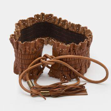 Pre Owned Dolce & Gabbana Brown Leather Wide Waist Belt 75CM