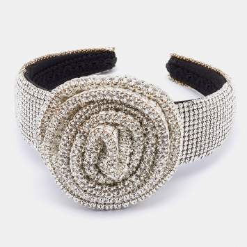 Pre Owned Dolce & Gabbana Metallic Floral Crystal Studded Hairband