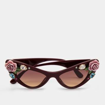 Pre Owned Dolce & Gabbana Burgundy DG436B Floral Embellished Blooming Cat Eye Sunglasses