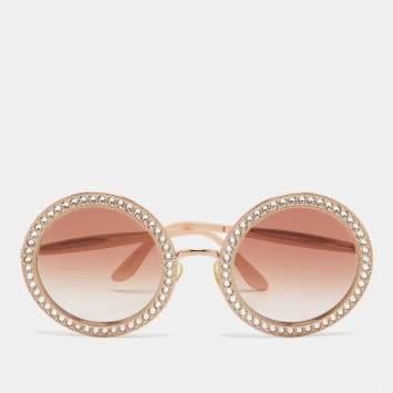 Pre Owned Dolce & Gabbana Rose Gold DG2170-B Crystals Embellished Round Sunglasses