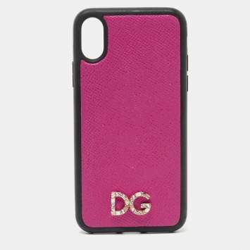 Pre Owned Dolce & Gabbana Pink/Black Leather iPhone X Cover
