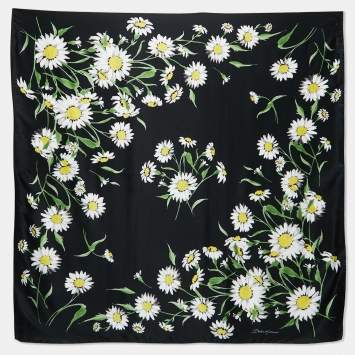 Pre Owned Dolce & Gabbana Black Daisy Print Satin Silk Scarf