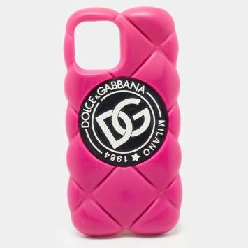 Pre Owned Dolce & Gabbana Pink Quilted Rubber Logo Iphone 13 Pro Max Case