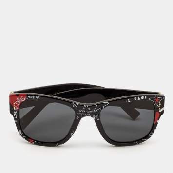 Pre Owned Dolce & Gabbana Black Graffiti DG 4338 Square Sunglasses