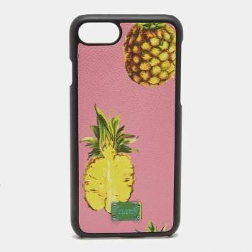 Pre Owned Dolce & Gabbana Pink/Black Pineapple Print Leather Phone Cover