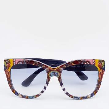 Pre Owned Dolce & Gabbana Multicolor Printed/Blue DG 4270 Oversized Cat Eye Sunglasses