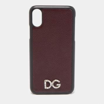 Pre Owned Dolce & Gabbana Burgundy/Black Leather iPhone X Cover