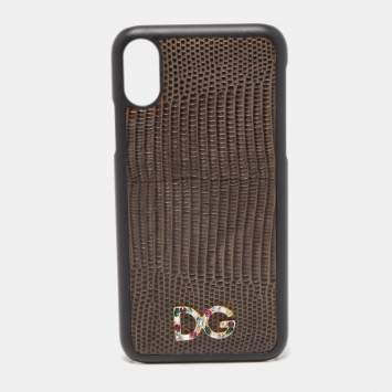 Pre Owned Dolce & Gabbana Green/Black Lizard Embossed Leather iPhone X Cover