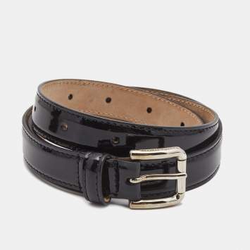 Pre Owned Dolce & Gabbana Black Patent Leather Slim Buckle Belt 80CM