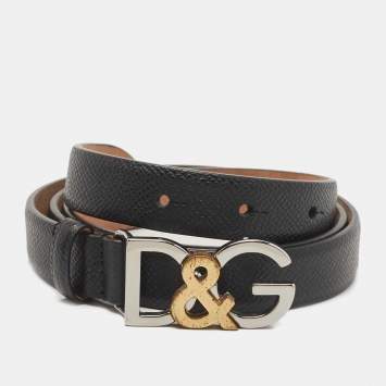 Pre Owned Dolce & Gabbana Black Leather D&G Logo Buckle Belt 85CM