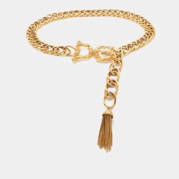 Pre Owned Dolce & Gabbana Vintage Gold Tone Logo Buckle Chain Belt