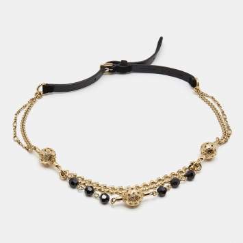 Pre Owned Dolce & Gabbana Black Suede Gold Tone Beaded Chain Belt S