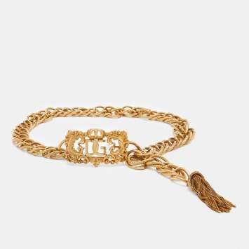 Pre Owned Dolce & Gabbana Logo Buckle Gold Tone Chain Belt