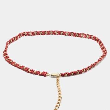 Pre Owned Dolce & Gabbana Red Braided Leather Gold Tone Chain Belt