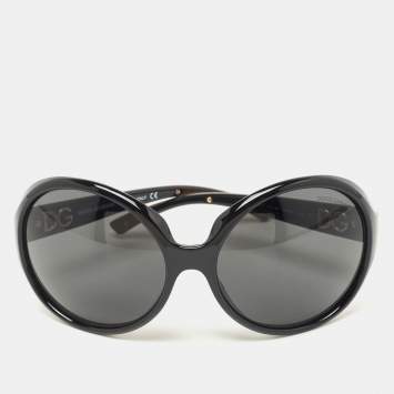 Pre Owned Dolce & Gabbana Black/Gold DG Logo Oversized Sunglasses
