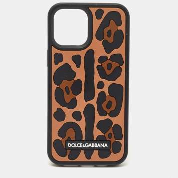 Pre Owned Dolce & Gabbana Brown/Black Leopard Print Rubber iPhone 12 Pro Phone Case