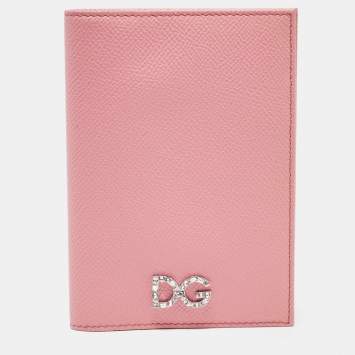 Pre Owned Dolce & Gabbana Pink Leather Crystal Logo Passport Holder
