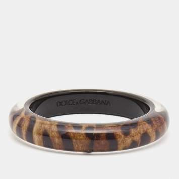Pre Owned Dolce & Gabbana Leopard Resin Wide Bracelet