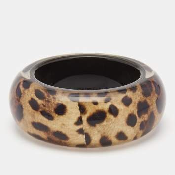Pre Owned Dolce & Gabbana Leopard Resin Extra Wide Bangle Bracelet