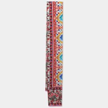 Pre Owned Dolce & Gabbana Pink Floral Siciliano Printed Silk Scarf