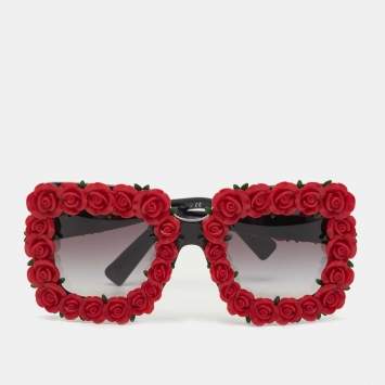 Pre Owned Dolce & Gabbana Red/Black Gradient DG4253 Roses Rectangle Sunglasses