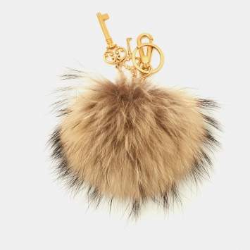 Pre Owned Dolce & Gabbana Beige Fur & Keys Charm Keychain & Bag Charm