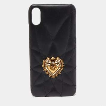Pre Owned Dolce & Gabbana Black Quilted Leather Devotion iPhone XS Cover