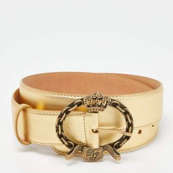Pre Owned Dolce & Gabbana Gold Leather Buckle Belt 110CM