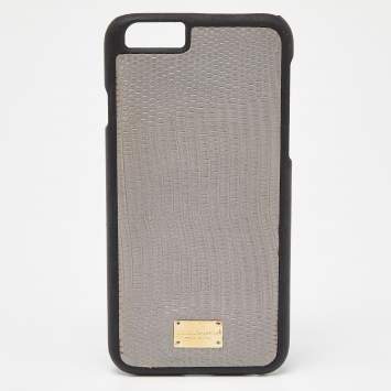 Pre Owned Dolce & Gabbana Grey Lizard Embossed Leather iPhone 6 Cover