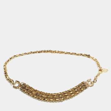 Pre Owned Dolce & Gabbana Gold Leather DG Logo Chain Waist Belt