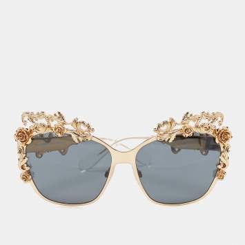 Pre Owned Dolce & Gabbana Gold/Black DG2121 Baroque Butterfly Sunglasses