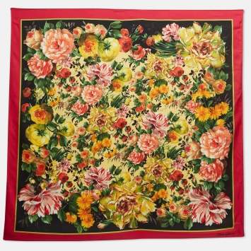Pre Owned Dolce & Gabbana Multicolor Flowers Print Silk Square Scarf