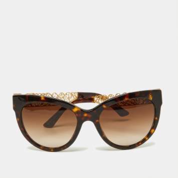 Pre Owned Dolce & Gabbana Brown Havana/Brown Gradient DG4211 Filigrana Cat-Eye Sunglasses