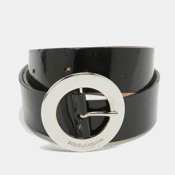 Pre Owned Dolce & Gabbana Black Patent Leather Buckle Belt 95 CM