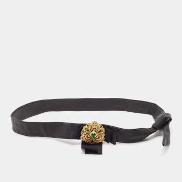 Pre Owned Dolce & Gabbana Black Leather Embellished Wrap Around Waist Belt L 