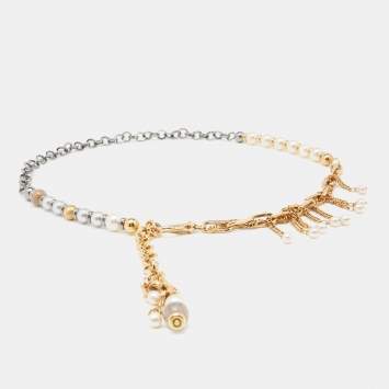 Pre Owned Dolce & Gabbana Faux Pearl Agate Two Tone Belt