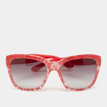 Pre Owned Dolce & Gabbana Red Lace Print DG4226 Square Sunglasses
