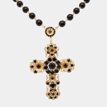 Pre Owned Dolce & Gabbana Filigree Crystal Beads Gold Tone Necklace