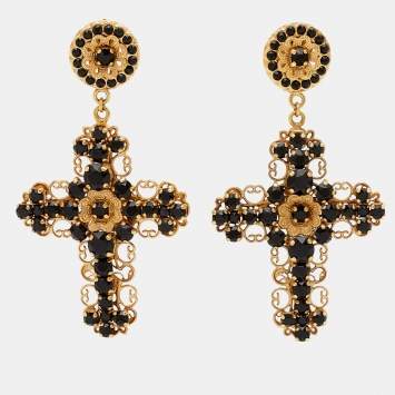 Pre Owned Dolce & Gabbana Filigree Crystal Gold Tone Earrings