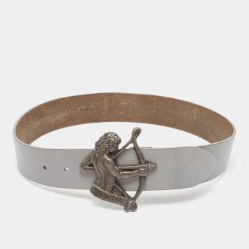 Pre Owned Dolce & Gabbana Grey Leather Sagipter Waist Belt 80CM
