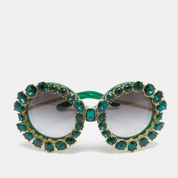 Pre Owned Dolce & Gabbana Green Gradient Limited Edition DG4291 Crystals Round Sunglasses
