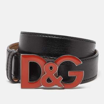 Pre Owned Dolce & Gabbana Black Leather D&G Logo Buckle Belt 90CM